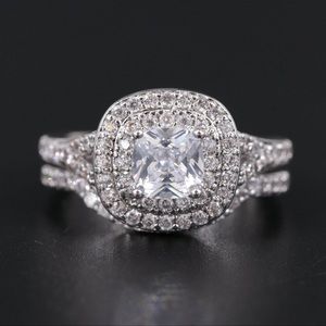 NWOT Orchid CZ Bridal Ring Set Silver-tone Cushion Setting Costume Jewelry Halo